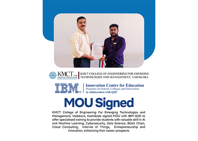 KMCT College of Engineering for Emerging Technologies and Management, Vadakara, Signs MoU with IBM Q2D